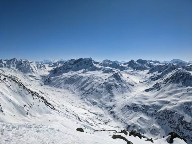 Sentisch Horn in the Fluela Valley. Ski touring on the Sentisch Horn and Baslersch Chopf above Davos. winter sports. Sentisch Horn in the Fluela Valley. Ski touring on the Sentisch Horn and Baslersch Chopf above Davos. winter sports. switzerland european alps ski winter stock pictures, royalty-free photos & images