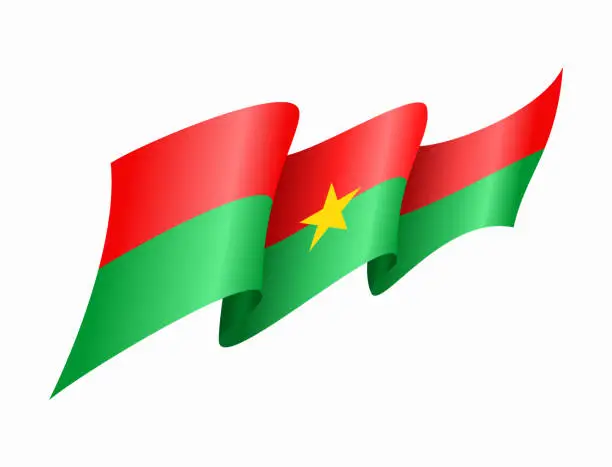 Vector illustration of Burkina Faso flag wavy abstract background. Vector illustration.