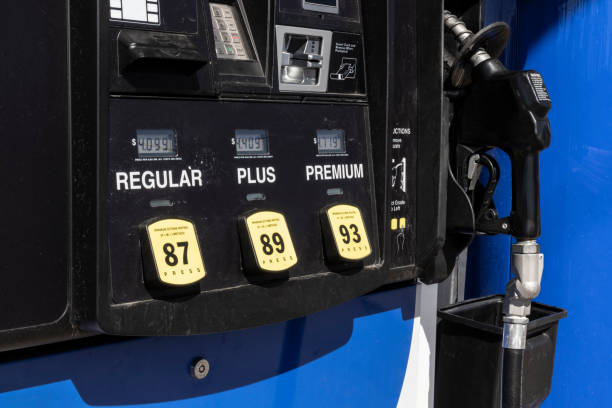 istock Gas pump dispenser with three qualities of gasoline. 1391629498