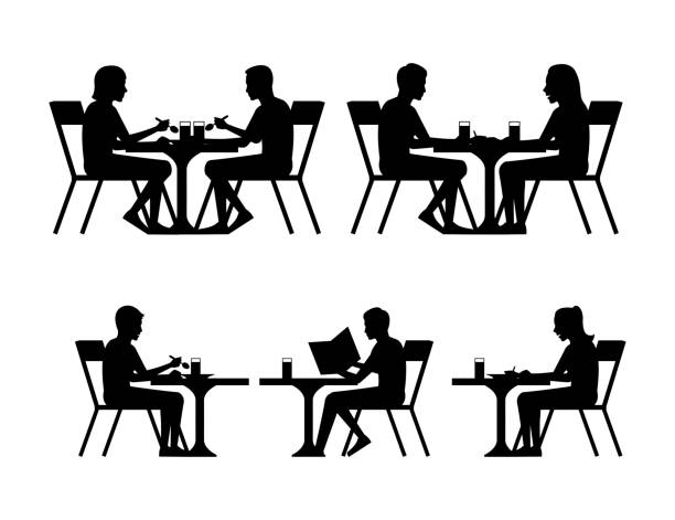 ilustrações de stock, clip art, desenhos animados e ícones de silhouette design of people in cafe - eating silhouette men people