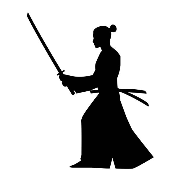 일본 전사 트랜닝의 실루엣 디자인 - samurai battle conflict outline stock illustrations