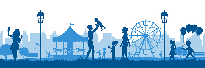 silhouette design of theme park ,people happy and fun with them,vector illustration