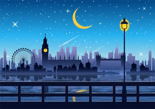 Vector illustration of silhouette design of london at night