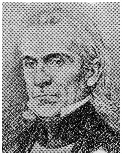 ilustrações, clipart, desenhos animados e ícones de retrato antigo de pessoas famosas: james knox polk - james k polk