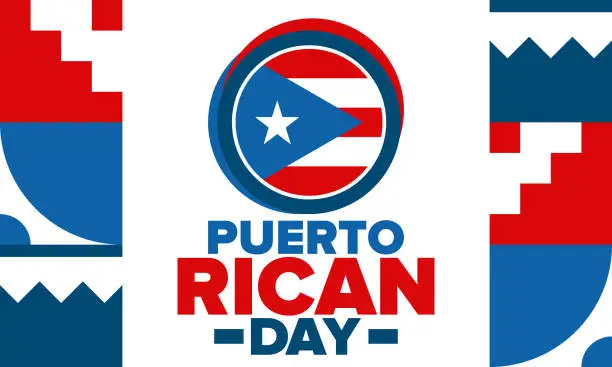Vector illustration of Puerto Rican Day. National happy holiday. Festival and parade in honor of independence and freedom. Puerto Rico flag. Latin american country. Patriotic elements. Vector poster illustration