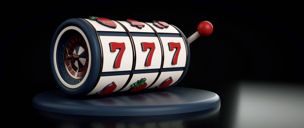 istock Vintage Style Blue, White And Red Slot Machine With Roulette Wheel Inside - 3D Illustration 1391633988