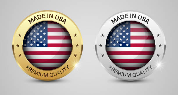 アメリカ製のグラフィックとラベルセット。 - made in the usa sign retro revival label点のイラスト素材／クリップアート素材／マンガ素材／アイコン素材