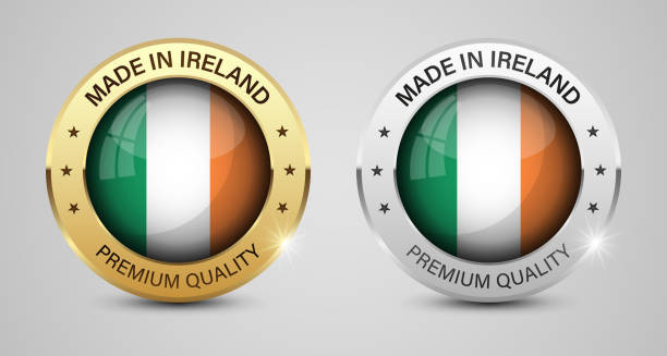 ilustrações, clipart, desenhos animados e ícones de fabricado na irlanda gráficos e rótulos definidos. - flag british flag england push button