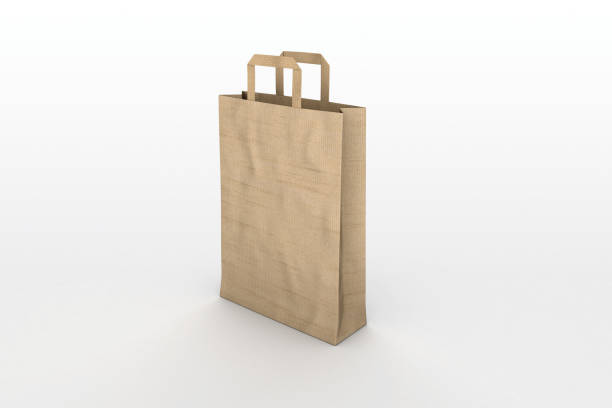 Kraft paper bag isolated on white background to be used for mockup projects.