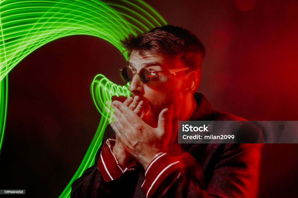 Long exposure Long exposure portrait of a man 30-34 Years Stock Photo