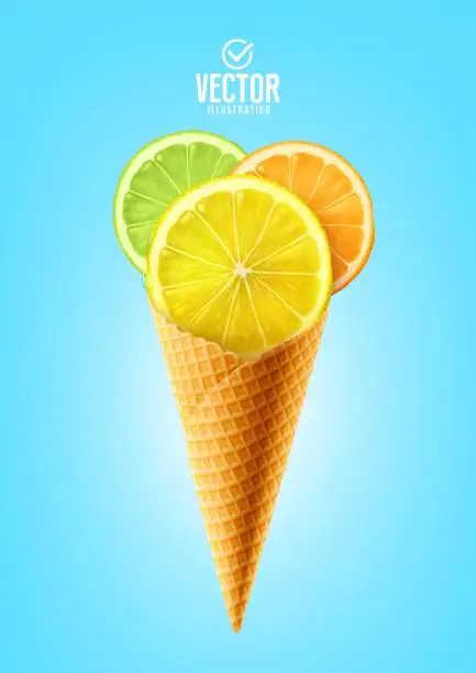 Vector illustration of Vector illustration ice cream. Lemon, orange and lime.