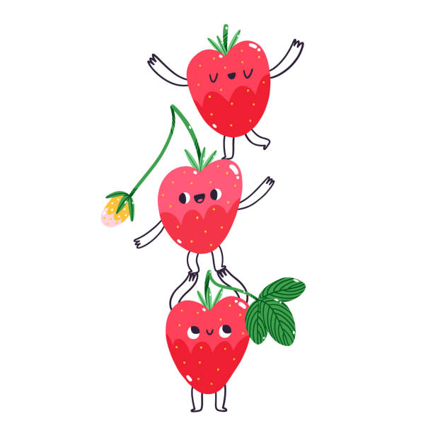 Cute strawberry characters, vector illustration - ilustração de arte vetorial