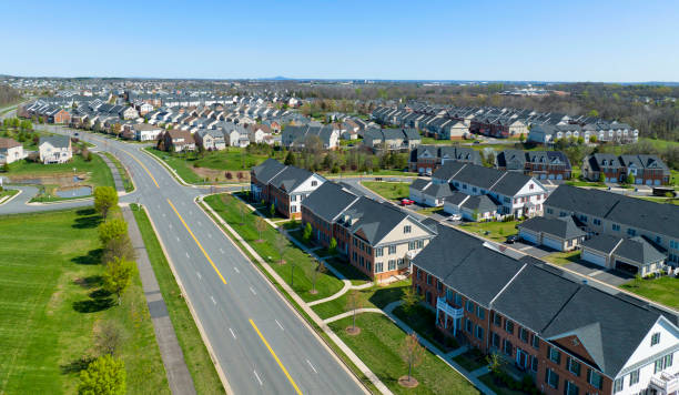Down the Street in Ashburn, Virginia Aerial view of homes in Ashburn, Virginia. ashburn virginia stock pictures, royalty-free photos & images