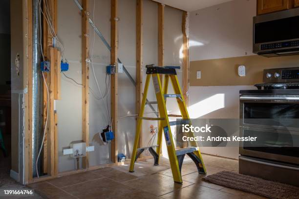 Kitchen Wall Unfinished Stock Photo - Download Image Now - House, Home Addition, Renovation
