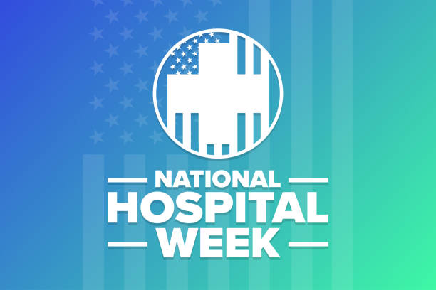 National Hospital Week. Holiday concept. Template for background, banner, card, poster with text inscription. Vector EPS10 illustration. National Hospital Week. Holiday concept. Template for background, banner, card, poster with text inscription. Vector EPS10 illustration national landmark stock illustrations