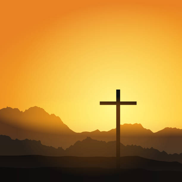 istock Christian cross on hill outdoors at sunrise. Resurrection of Jesus. 1391667099