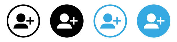 ilustraciones, imágenes clip art, dibujos animados e iconos de stock de agregar nuevo avatar de perfil de icono de usuario con símbolo más - following