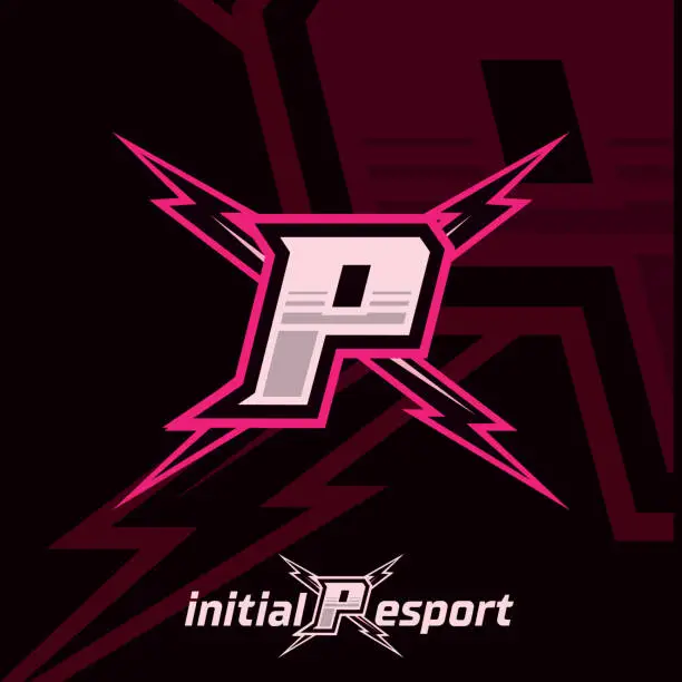 Vector illustration of Initial P letter esport logo illustration, esport mascot gamer team work design, streamer logo