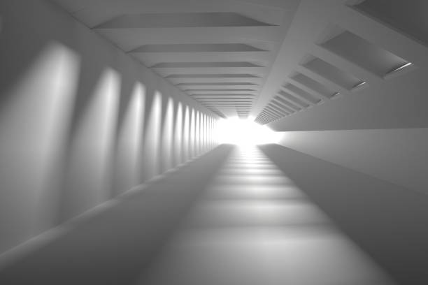 istock Abstract white tunnel with windows and light at the end. 3D rendering. 1391673034