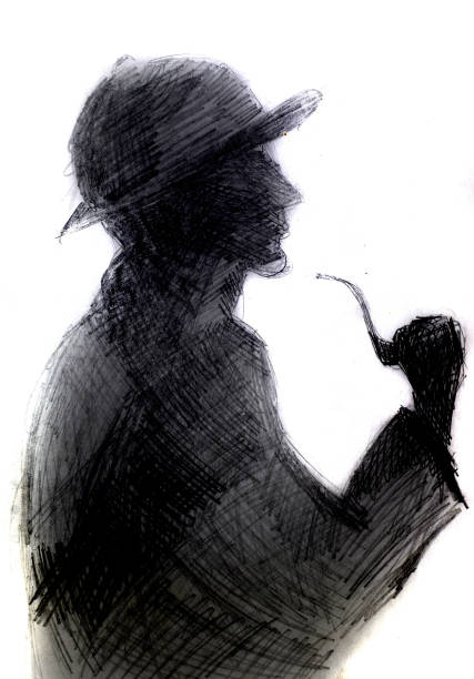Dark silhouette of man with a pipe. Illustration of the image of Sherlock Holmes. Dark silhouette of a man with a pipe. Illustration of the image of Sherlock Holmes. pipe silhouettes stock illustrations