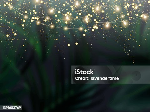 istock Emerald tropical forest foliage vector background. Green palm leaves wedding invitation 1391683769