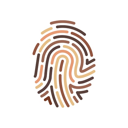 Fingerprint. Different skin tones. Concept of racial equality and anti-racism. Multicultural society vector logo.
