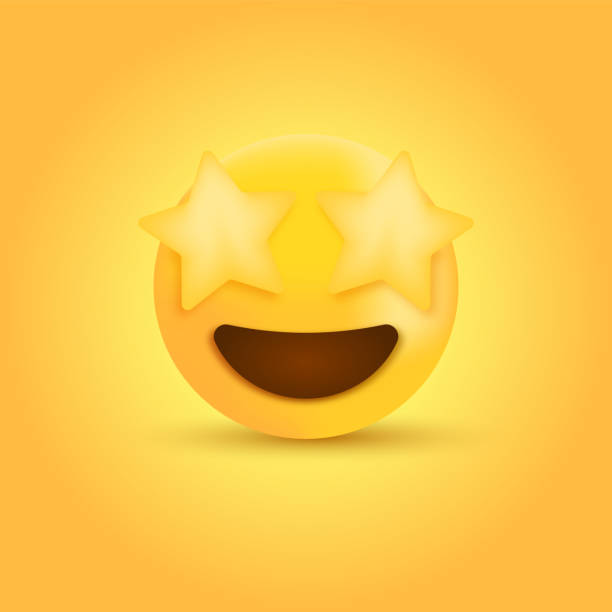 ilustrações, clipart, desenhos animados e ícones de rosto de emoji de olho de estrela 3d. sorriso emoticon com rosto incrível - stars in your eyes