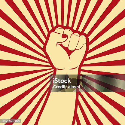 istock Revolution fist with red nails propaganda poster 1391690188