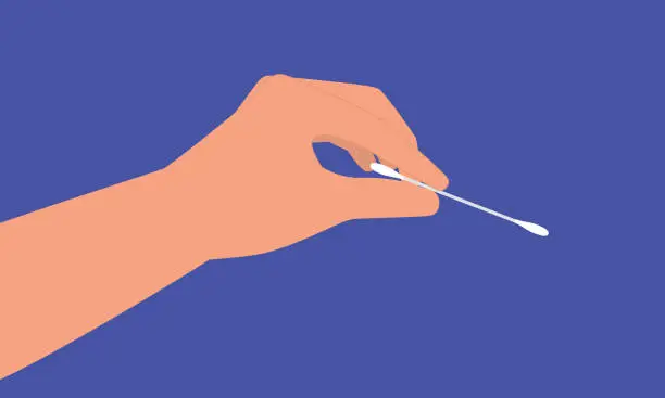 Vector illustration of A Person’s Hand Holding A White Cotton Bud.