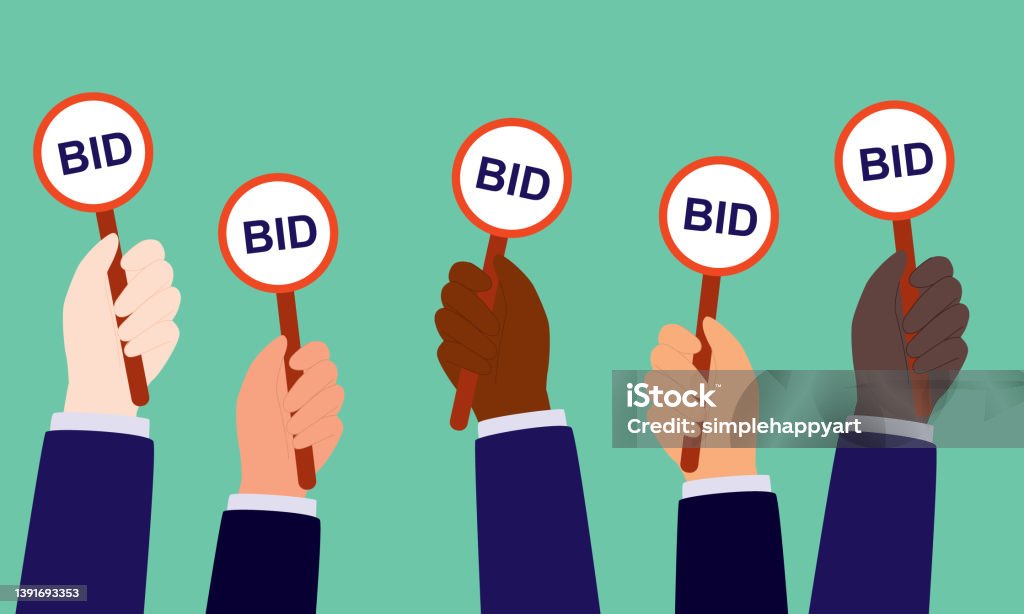 Diverse Group Of Bidders Hand Raising Auction Bid Paddles Stock  Illustration - Download Image Now - iStock