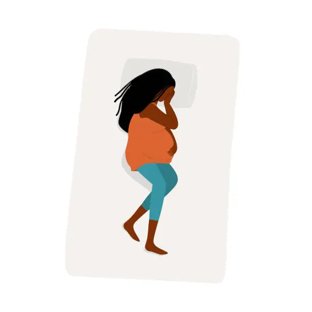 Vector illustration of Black Pregnant Woman Struggle From Prenatal Depression.