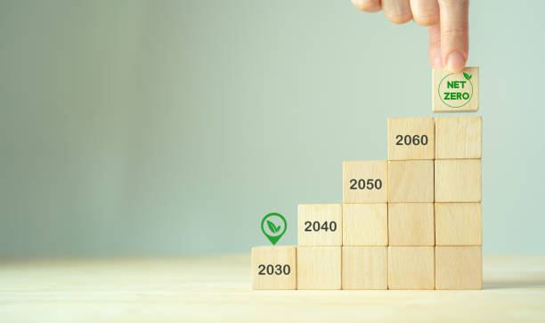 istock Net zero by 2030. Carbon neutral. Sustainalble development. Successful execution of green business. Goal checked in 2030. Go green company culture. Hand puts wooden cube with net zero icon, copy space 1391695772