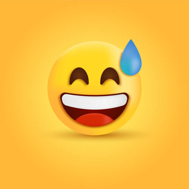 3d smile emoji face with cols sweat . feeling embarrassed emoticon Grinning Face with Sweat, 3d Smiling Face with Open Mouth and Cold Sweat blush emoji stock illustrations