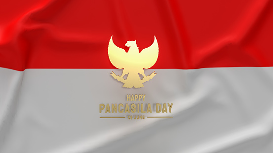 Garuda gold symbol on Indonesia flag for  pancasila day 3d rendering