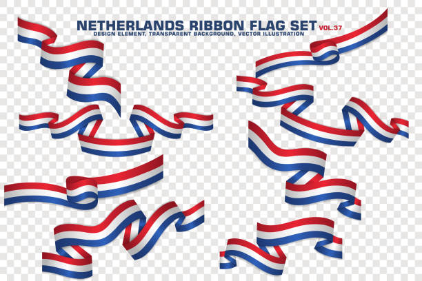 Netherlands Ribbon Flags Set, Element design, 3D style. vector Illustration Set of Netherlands Ribbon flag, design element. 3D on a transparent background. vector illustration striped ribbon stock illustrations