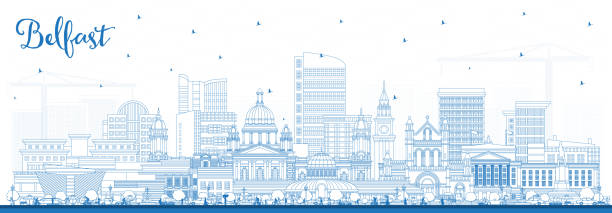 Outline Belfast Northern Ireland City Skyline with Blue Buildings. Outline Belfast Northern Ireland City Skyline with Blue Buildings. Vector Illustration. Belfast Cityscape with Landmarks. Business Travel and Tourism Concept with Historic Architecture. belfast stock illustrations