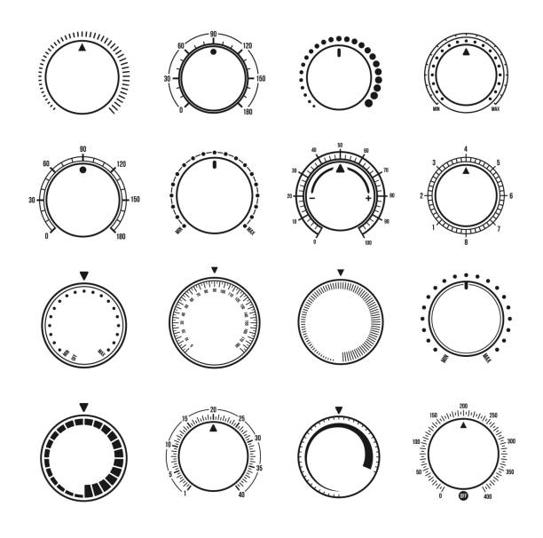 ilustrações de stock, clip art, desenhos animados e ícones de volume knob switch, music sound control interface - knob volume push button control