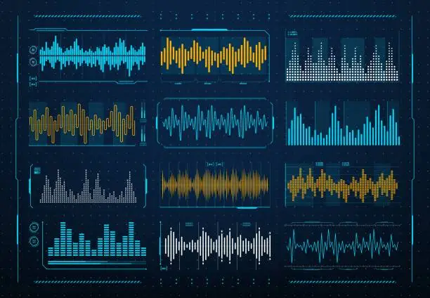 Vector illustration of Sound waves frequency, audio music voice equalizer