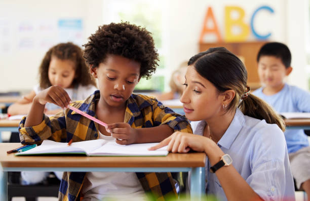 istock Shot of a female teacher assisting a preschool learner in her class 1391720681