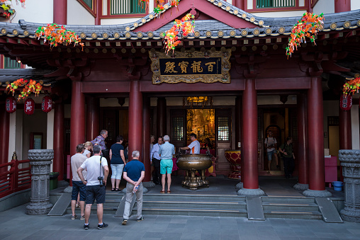Singapore -September 08,2019: Visitors the Buddha tooth relic temple.