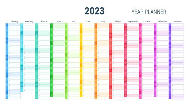 ilustraciones, imágenes clip art, dibujos animados e iconos de stock de planificador de años, calendario 2023 - calendar september education month