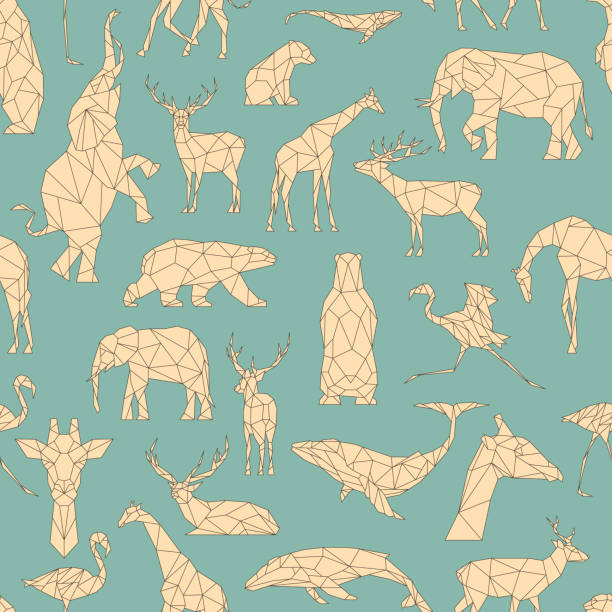 ilustrações de stock, clip art, desenhos animados e ícones de polygon animals pattern - elephant water vector animals in the wild