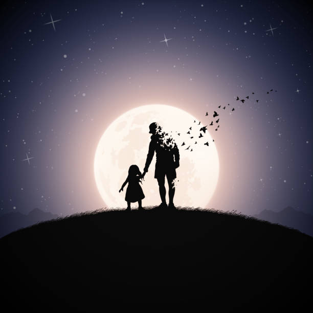 father and daughter silhouette - morbid angel stock illustrations
