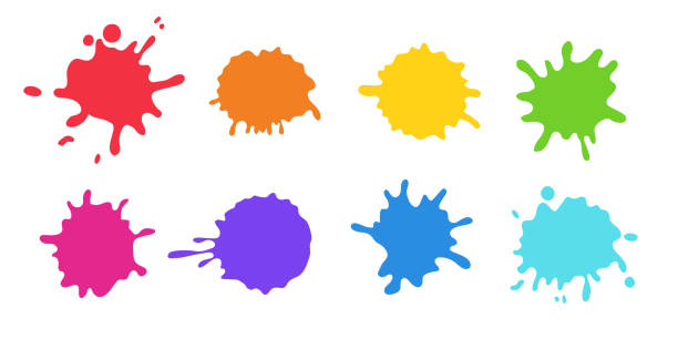 stockillustraties, clipart, cartoons en iconen met color paint splashes, ink drops and spots - vlek