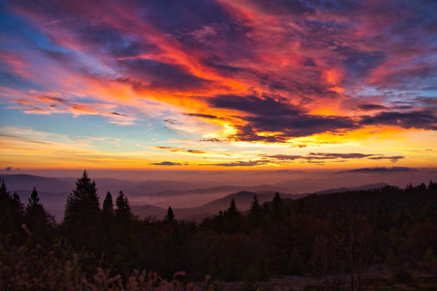 istock Sunset sunrise with cloudy sky and mist fog 1391728142