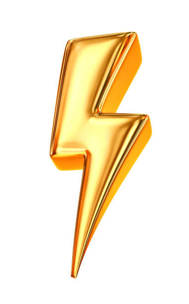 Golden thunderbolt, flash of lightning symbol isolated on white Golden thunderbolt, flash of lightning symbol isolated on white background. 3D rendering thunder bolt 3d stock pictures, royalty-free photos & images