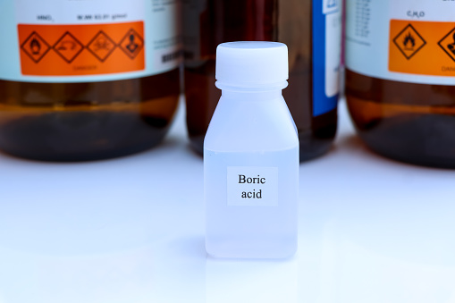 boric acid, a chemical used in the laboratory or industry