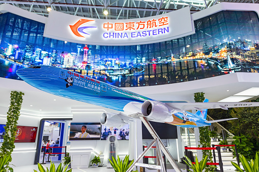 A Boeing 777 aircraft model on display at the China Eastern Airlines stand at Zhuhai Air show.\nChina Eastern Airlines Corporation Limited (simplified Chinese: 中国东方航空公司; traditional Chinese: 中國東方航空公司), also known as China Eastern, is an airline headquartered on the grounds of Shanghai Hongqiao International Airport in Changning District, Shanghai. Hongqiao airport, along with the larger Shanghai Pudong International Airport, are China Eastern's main hubs, with secondary hubs in Beijing Daxing, Kunming, and Xi'an. China Eastern Airlines is China's second-largest carrier by passenger numbers.
