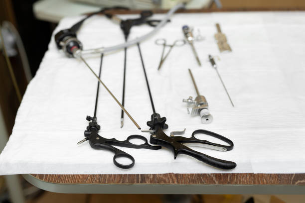 istock Laparoscopic instruments on the operating table in the surgical room. 1391737930