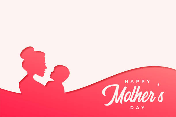 엄마와 아이 피규어와 함께 행복한 어머니의 날 포스터 디자인 - 어머니 이미지 stock illustrations